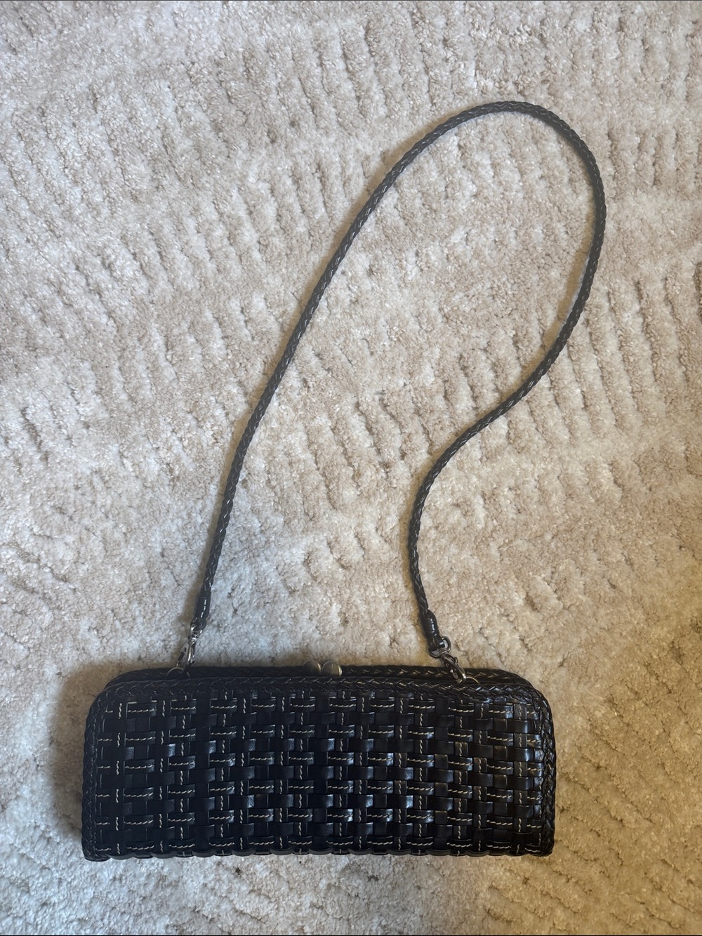 Elliott Lucca Black Woven Leather Shoulder Clutch